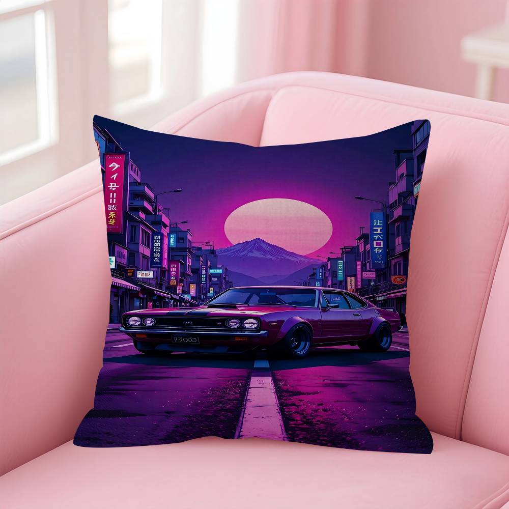Neon Night City Landscape 80S Cyberpunk Car Cushion Cover 30X50 Polyester Sofa Cushions Throw Pillow Home Decoration Pillowcover