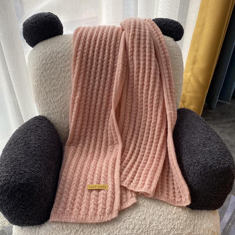 New solid color handmade gift Christmas scarf women's winter thickened versatile knitted wool scarf men