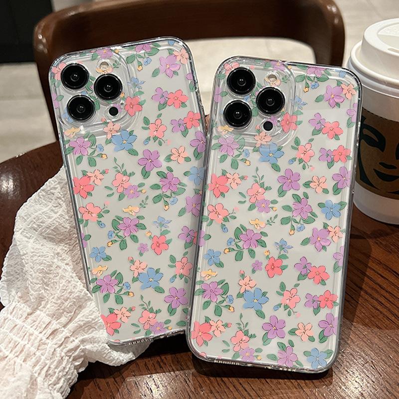 ins small floral application Apple 13pm mobile phone case iphone16 all-inclusive 17 transparent protective case 15pro girls