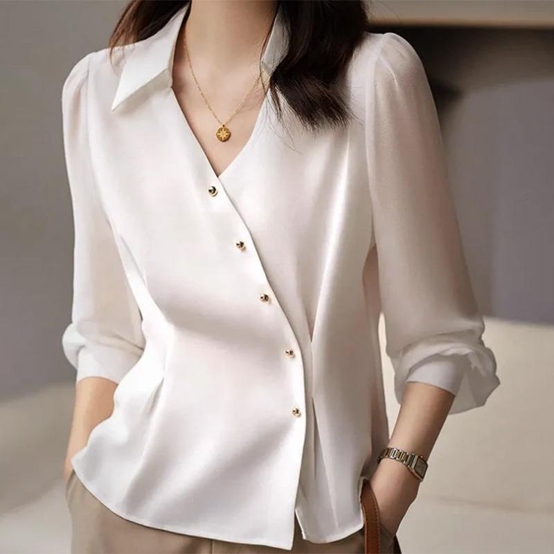 2025 New Autumn and Winter Women's Long-sleeved Shirt Solid Color Fashion Simple Casual Versatile