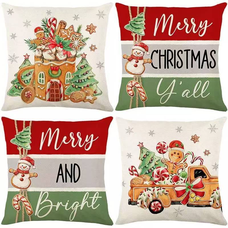 Santa Claus Bell Garland Pillow Cover Christmas Decorative Sofa Cushion Pillow Cover