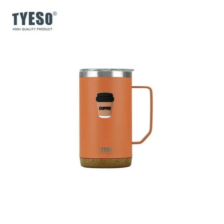 Tyeso 710ml Thermoses Wood Grain Base Desktop Office Large Capacity Covered Drinking Cup Stylish Functional for Home Work with Coffee Sticker