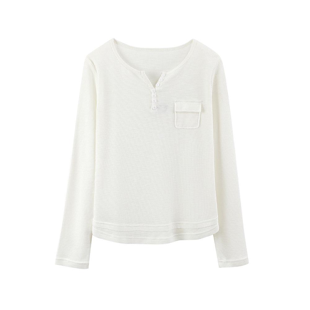 

Women’s Casual V-Neck Long Sleeve Two-Piece Effect T-Shirt