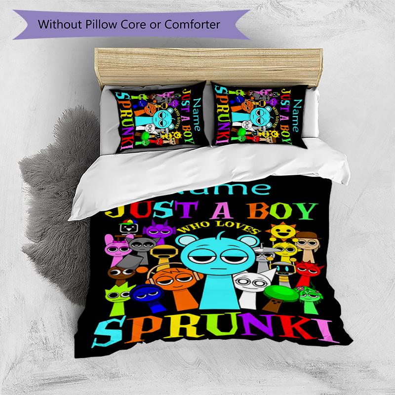 3pcs Custom Name Game Sprunki Bedding Set Duvet Cover Closure Includes 1 Duvet Cover & 2 Pillowcases for All Seasons Bedroom Decor