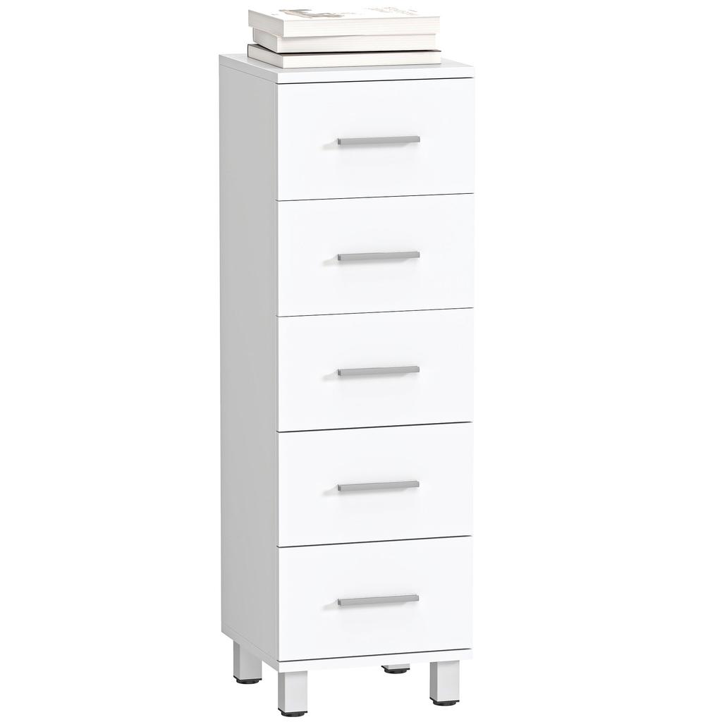 Badkamerkast Smalle Badkamerkast met 5 Lades voor Badkamer, 30 x 30 x 95 cm, Wit