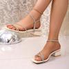 Elegant Square Toe Medium Heel Woman's Sandals Women Summer 2026 Luxury Rhinestore Strap Sandals Plus Size