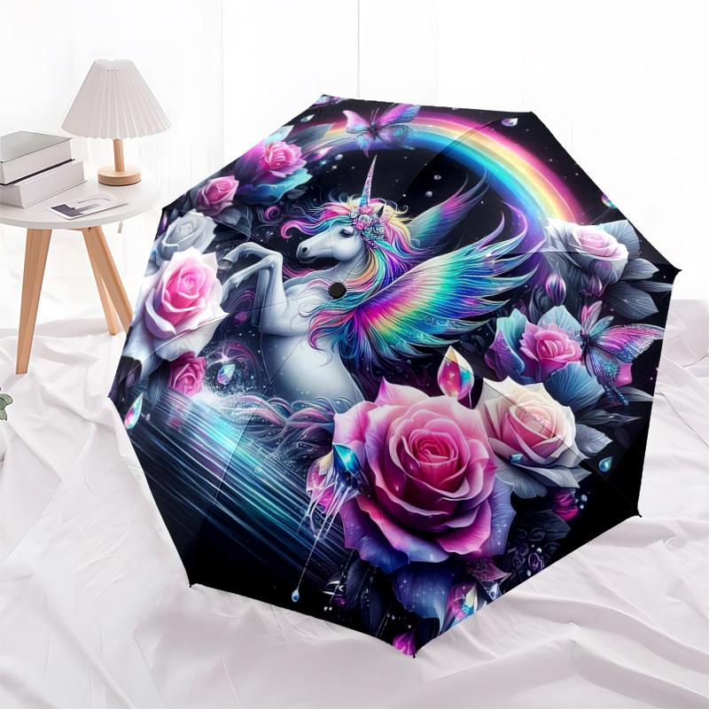 1pc Fantasy Unicorn Garden Umbrella with Plastic Handle,Suitable for All Seasons Home Travel Outdoor UmbrellaDD437