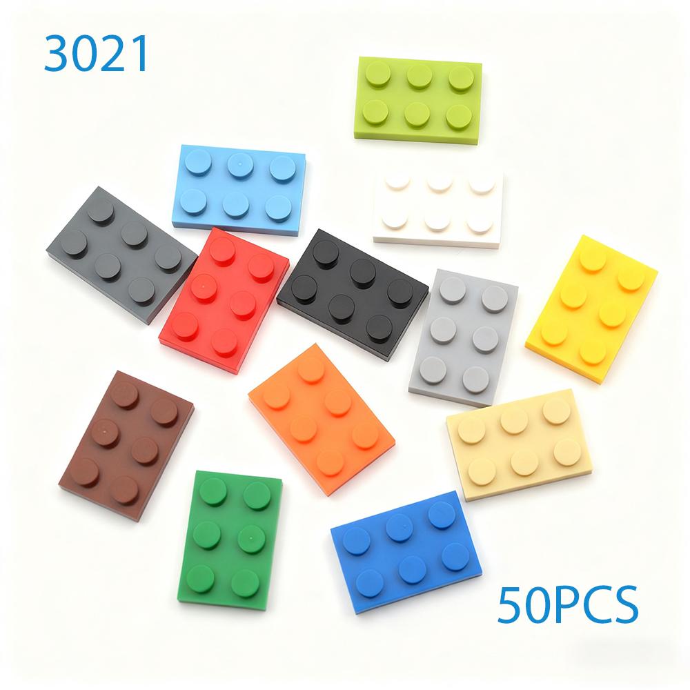 50pcs DIY MOC Building Blocks Thin Figures Bricks 2x3 Dots 12Color Educational Compatible 3021 Toys for Children Christmas gift