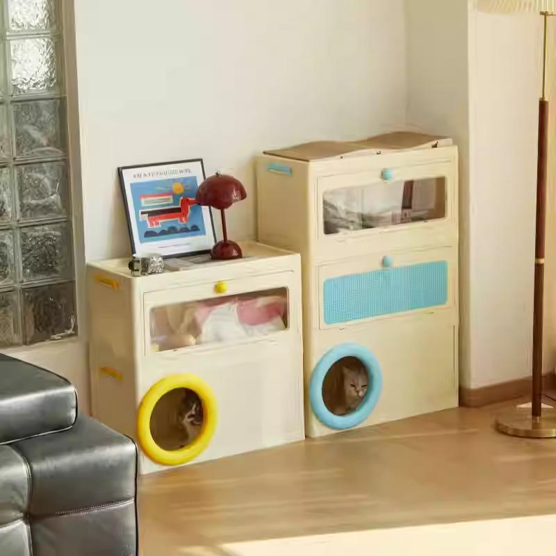 Multifunctional Cat Kennel Pet Supplies Integrated Storage Box Cat Villa Scratcher Double-layer Cat House Bed Kitten Accessories