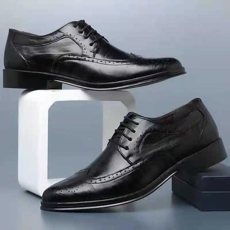 Men's Breathable Leather Shoes Black Soft Leather Lace-up Spring And Autumn Best Man Men's Business Formal Wear Casual Shoe