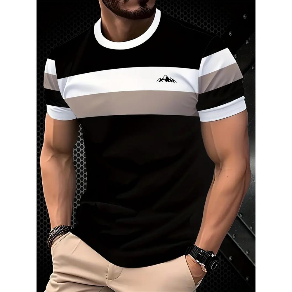 Men's T-shirt Fashion Simple Stripe Printed Short Sleeve T-shirt Oversized Top Summer Men's Daily Versatile Casual Wear