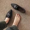 Krazing Pot Sheepskin Round Toe Low Heels Summer Shoes Big Size 42 Retro Fashion Metal Buckle Women Deep Mouth Pumps