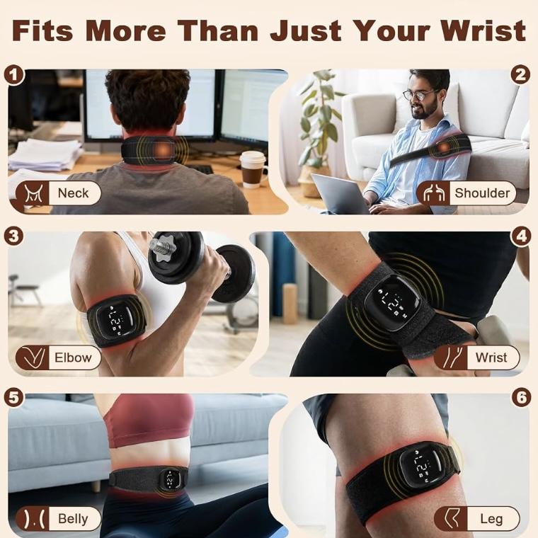 Cordless Rechargeable Red Light Heating Wrist Band, Smart Digital Temp Control Flexible Soft Heating Wrap Strap