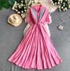 Ethnic style retro literary and artistic style embroidery V-neck short-sleeved dress women's new waist and thin big swing dress