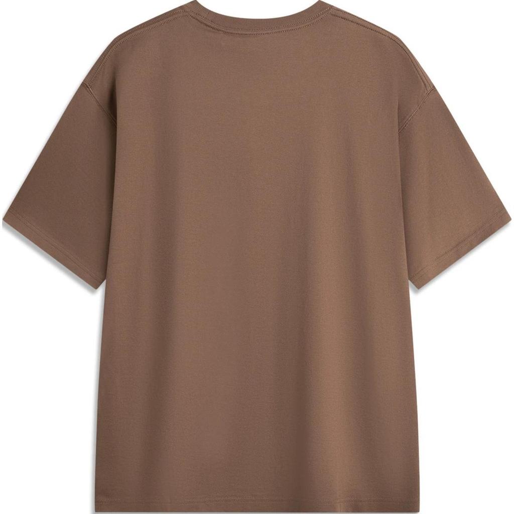 Li Ning Badfive Printed Letter Round Neck Comfortable Breathable Versatile Loose Short Sleeve T-Shirt Men T-Shirt Brown AHSU153-4