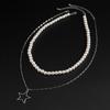 Bolt/Star Pendant Choker Layered Necklace Imitation Pearls Bead Neckchain for Women Girls Fashionable Jewelry Gift