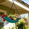 Iron Hanging Flower Pot Colorful Rooster Planter with Wide Planting Container and Chain System for Off-Floor Flower Displays on Patios and Porches