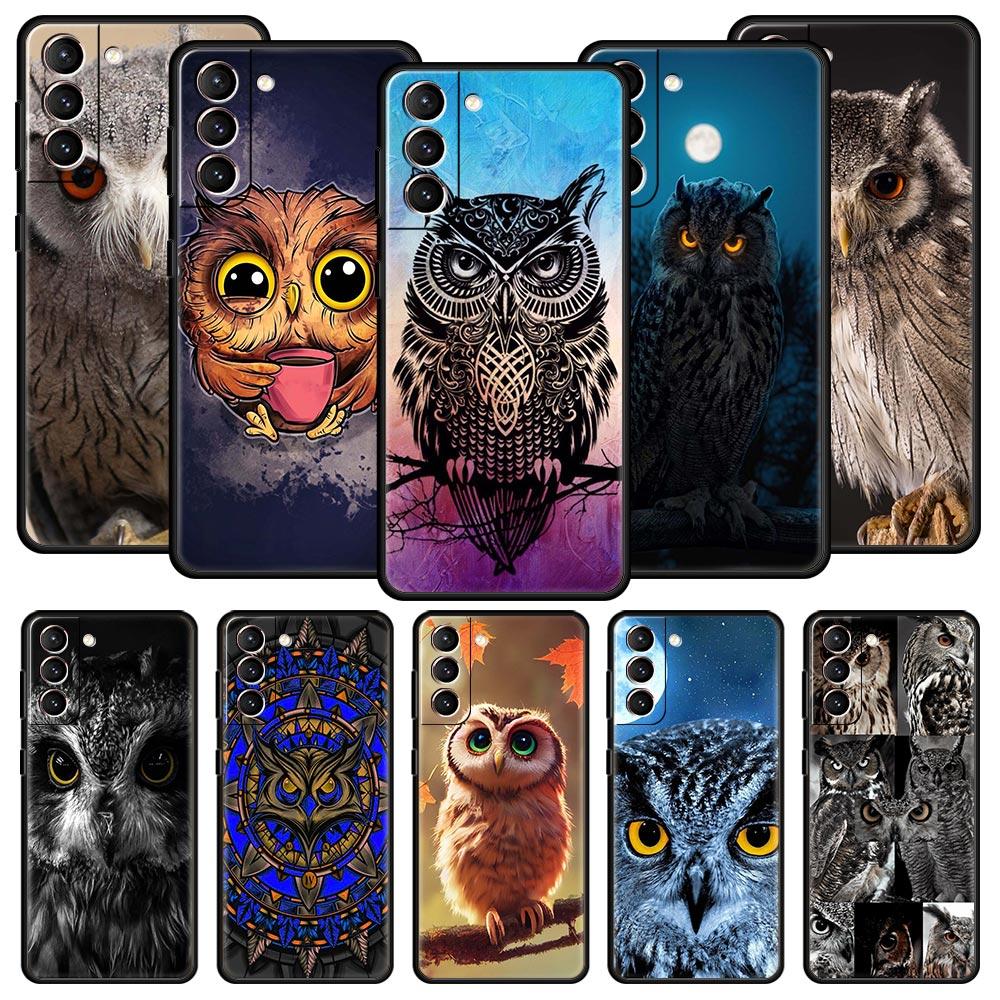 Phone Case For Samsung Galaxy S23 S22 Ultra S20 S21 FE 5G S10 S9 Plus S10E S8 Note 20 Black Cover Cartoon Girl Gifts Lovely Owl