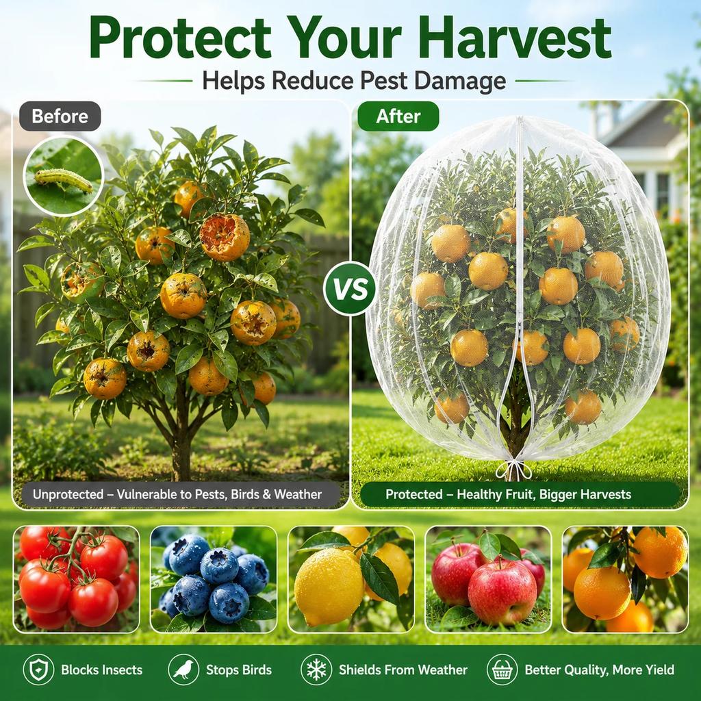 Extra Thick Garden Plant Protection Net with Zipper Drawstring, PE Insect Bird Netting Cover for Fruit Trees Citrus Flowers