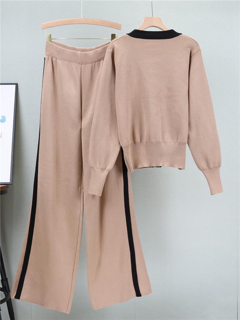 2025 Herbst/Winter Damen Strick-Cardigan & Weitbein-Hosen Set