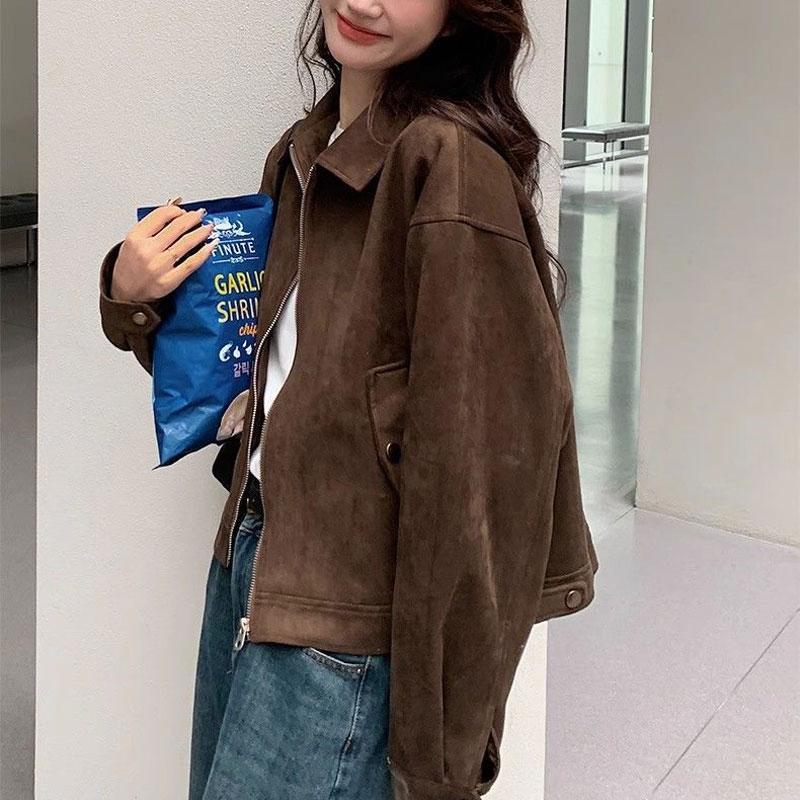 Giacche vintage Maillard con colletto risvoltato Autunno Inverno Nuovo American Retro Cerniera Abbigliamento Femminile Cappotti larghi con bottoni alla moda