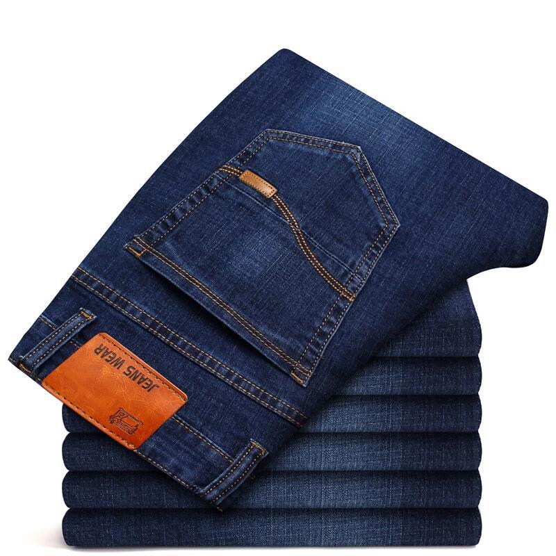 Spring And Autumn New High End Plush Jeans For Men Straight Tube Slim Fit Elastic Thick Casual Pants Autumn And Winter Men'S Pants