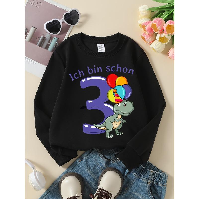 I Am Three Years Old Dinosaur Party Unisex Crew Neck Fashion Sweatshirt, Autumn and Winter Western Style Top, Children's Long Sleeved T-shirt