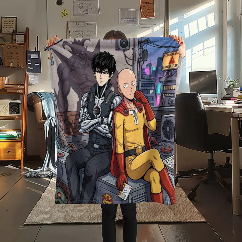 1PC Onepunch Man Patterned Flannel Blanket Suitable For All Seasons For Home Decor Warmth And Comfort Gifts Holiday Present
