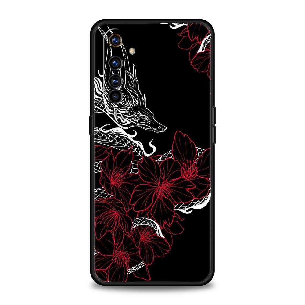Dragon Flower Grass Line Art Phone Case For Realme 10 9 8 5G 7 6 GT2 Pro Plus 9i 8i C21 C11 C25 C35 GT Neo 2 3 3T Soft Cover