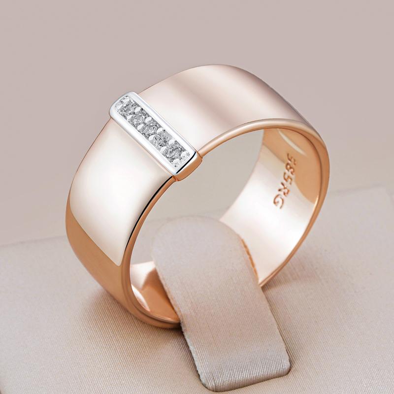 Luxury Natural Zircon 10Mm Width Rings For Women  Rose Gold  Color Mix Setting Design Daily Bride Wedding Jewelry