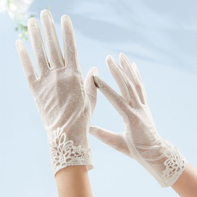 1 Pair of Lace Sunshade Gloves for Women, Summer Thin, Suitable for Driving, Cycling, Touch Screen, And Non-Slip, Short Style.