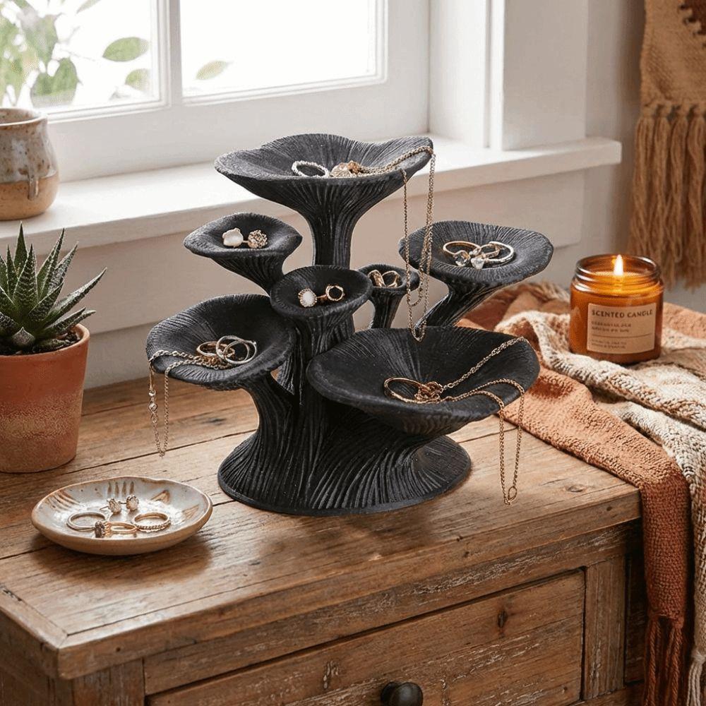 3D Printed Mushroom Jewelry Stand Black Glossy Ring Display Stand Jewelry Tray  Home Desk