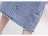 Korean Style High Waist Elastic Bodycon A-line Slit Midi Denim Skirt - Spring/Autumn 2024