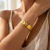 18K Gold Plated Wide Band Open Cuff Bracelet with Exaggerated Round Ball Design