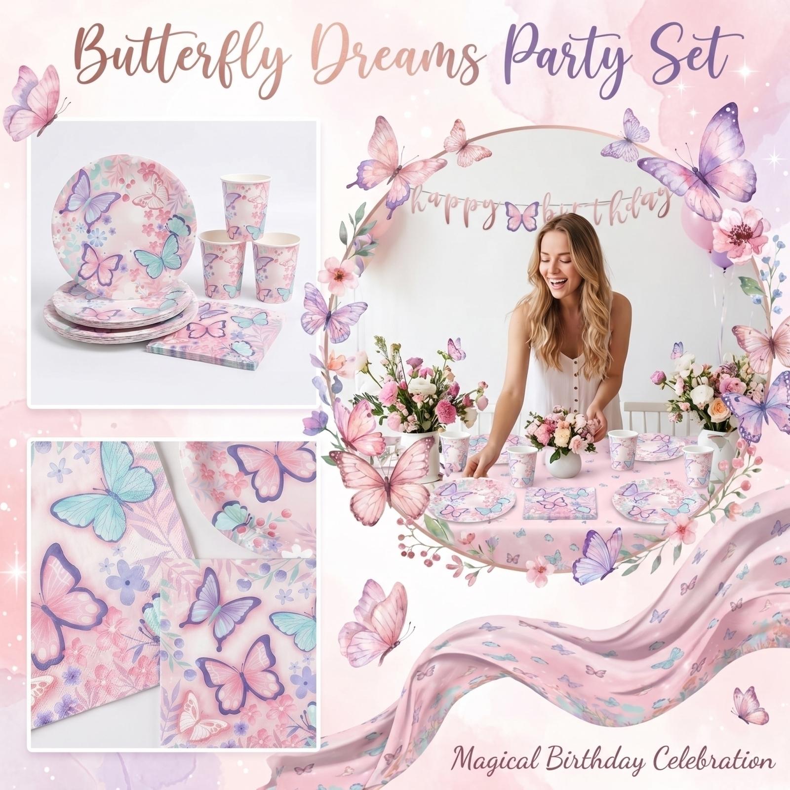 

Butterfly-Themed Birthday Party Supplies Kit: Everything You Need For A Magical Celebration In One Convenient Set. One Size розовый