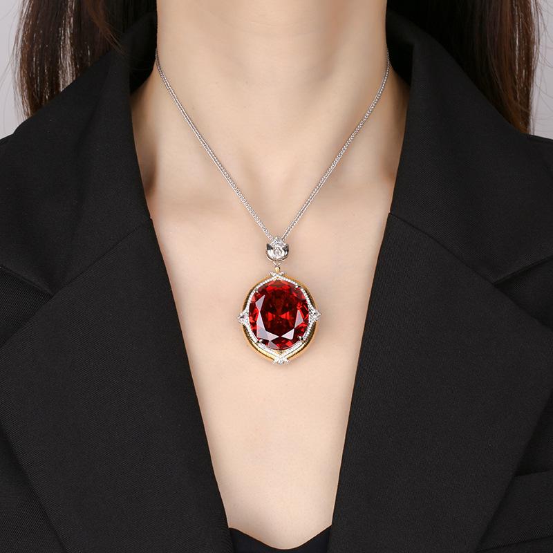 Bijoux Simulation Trésor Coloré Grand Pendentif Collier Pierre Forme Oeuf Rétro Artisanat Brossé 25 * 30