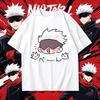 Jujutsu Kaisen Satoru Gojo Tshirt Cute Chibi Excited Character Front Print White Cotton Unisex Tee for Kids  Adults