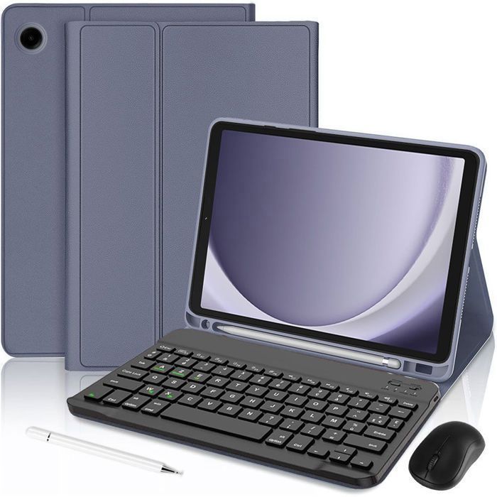 Coque Clavier pour Samsung Galaxy Tab A11 / A9 - Violet avec Clavier Bluetooth + Souris + Stylet