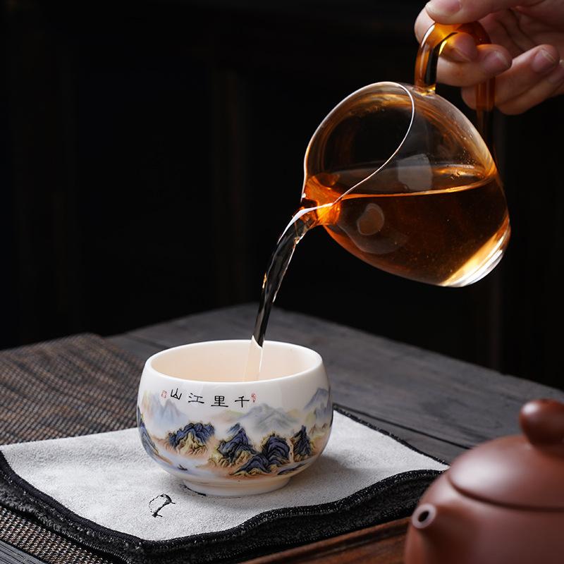 Suet Jade Porcelain Light Luxury Gift Teacup Wine Glass Gift Box Set Father's Day New Year's Gift for Elders and Teachers