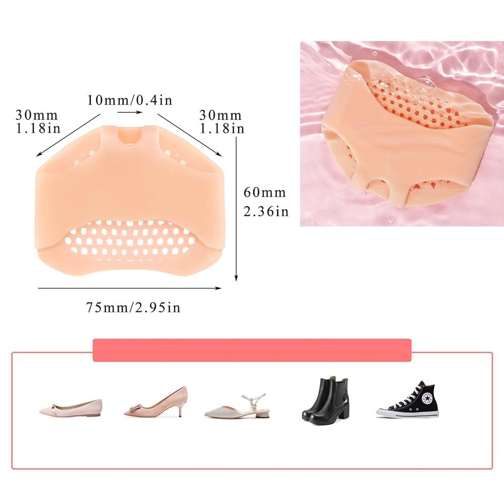 6 Pairs Silicone Forefoot Pads Gel Metatarsal Cushioning for High Heels Pain Relief for Morton’s Neuroma and Blisters Unisex Breathable Foot Care Kit