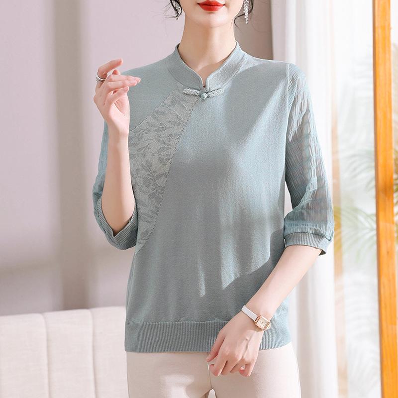 

Noble Mother Spring Knit Top 2026: Stylish Chinese T-Shirt for Middle-Aged & Elderly Women (50+) 2XL (110-120 lbs)