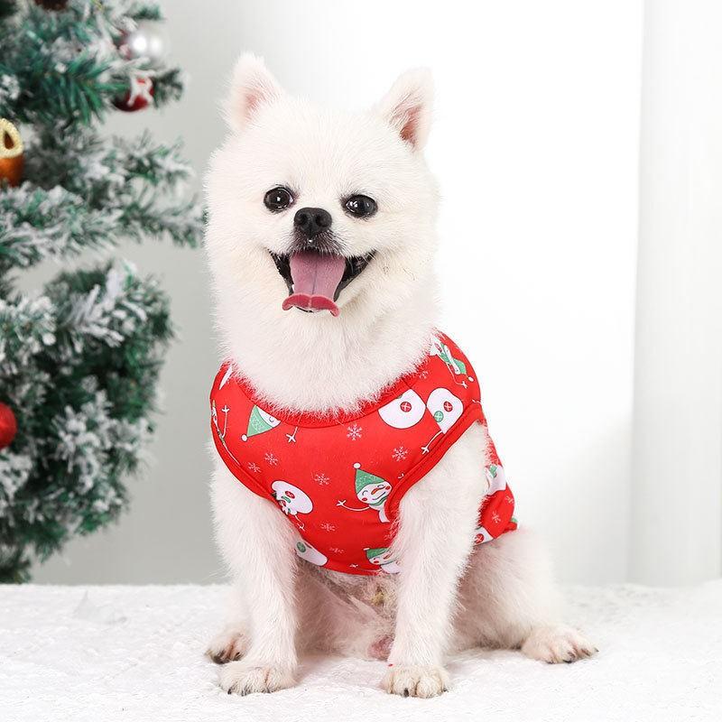 Pet Vest Lightweight Christmas Costume Small Dogs Cats Teddy Corgi Sleeveless Outfit Red Blue Print