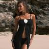 Women’s Three-Piece Bikini Set with Long Skirt, Floral and Solid Color Swimsuit Beach Vacation Swimwear
