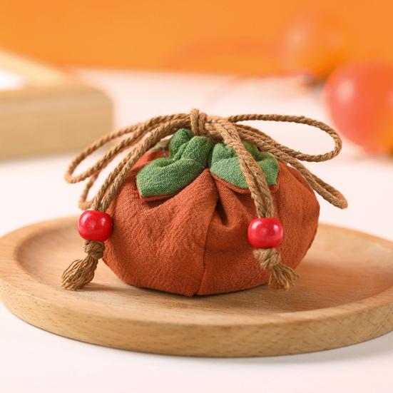 Liten persimonformad myntpåse Mini dragskopåse Bomullslinneplånbok Söt fruktdesign Väskpåse Gåvor till flickor Kvinnor