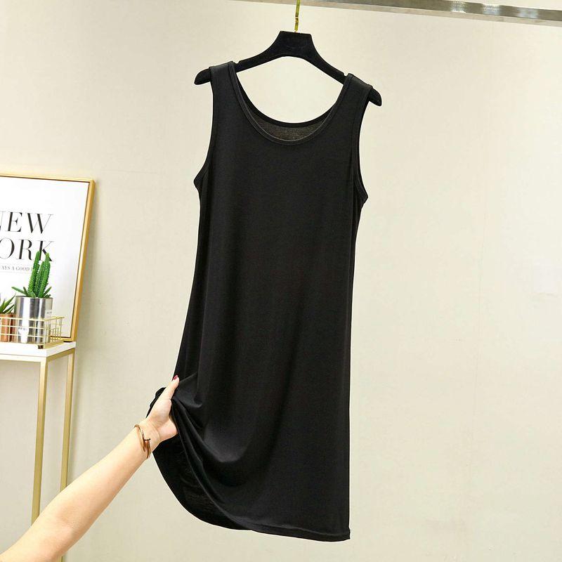 

Модальный длинный жилет-юбка женский летний большого размера с круглым вырезом, майка-подплатье, свободное платье-ночная сорочка без рукавов ниже колена, юбка для поддевания Black short XL (67.50 kg-80.00 kg recommended