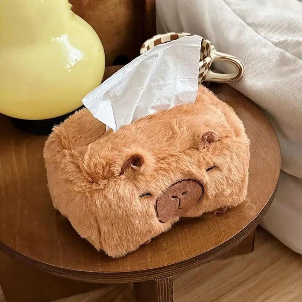 

Large Capacity Capybara Tissue Box Portable Plush Napkin Pouch Cartoon Car Napkin Holder Home Style 1