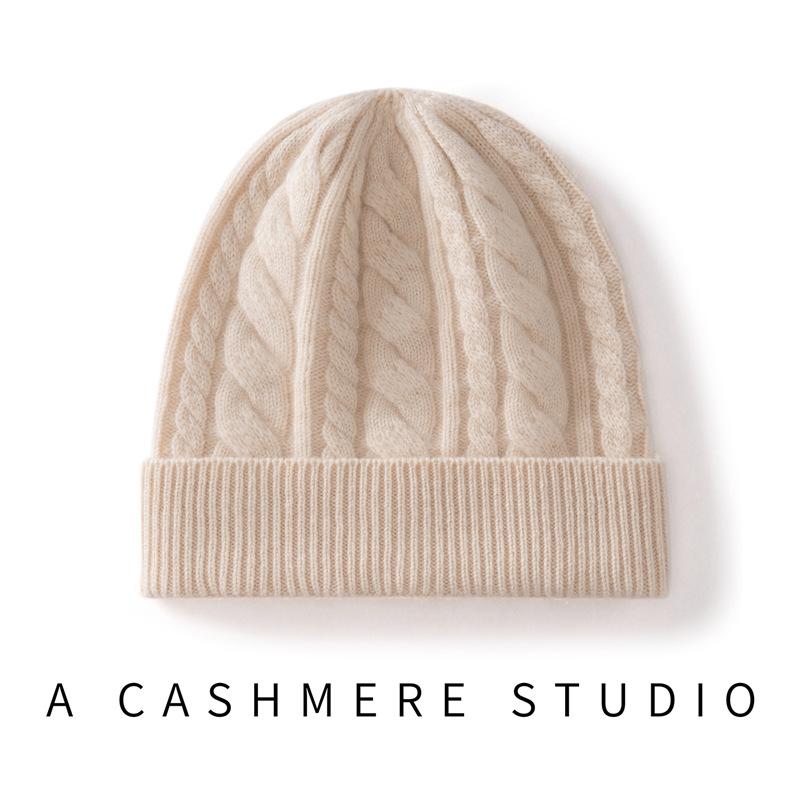 Cashmere hat knitted hat autumn and winter new thickened twist women's hat twisted cold hat simple warm hat factory