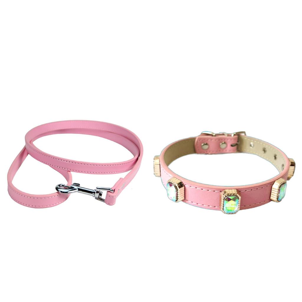 Rhinestone Pet Collar Set: High-End Leather Collar & Leash for Large Dogs