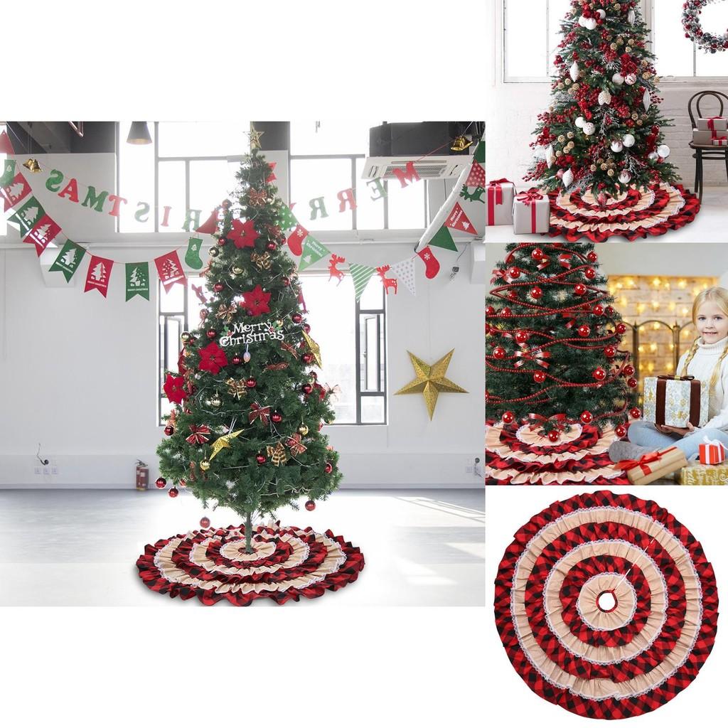 Classic Checked Burlap Christmas Tree Skirt 116cm Cheerful Cartoon Decoration Trees For