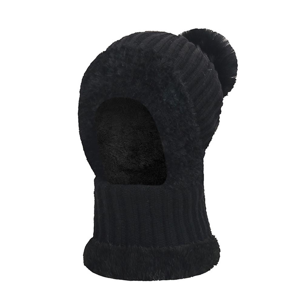 Women Winter Balaclava Hat Mask Neck Integrated Ear Protection Knitted Wool Hooded Cap Fleece Lined Windproof Wool Knit Ski Cap